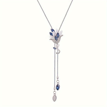 Elegant Classical Floral Alloy Plating Inlay Crystal Rhinestones Silver Plated Women's Necklace