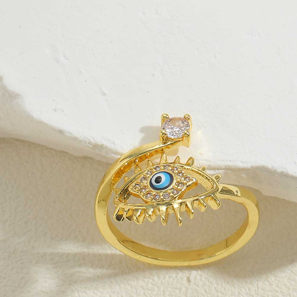 Vintage Style Simple Style Commute Devil's Eye Copper Enamel Plating Inlay Zircon 14k Gold Plated Open Rings