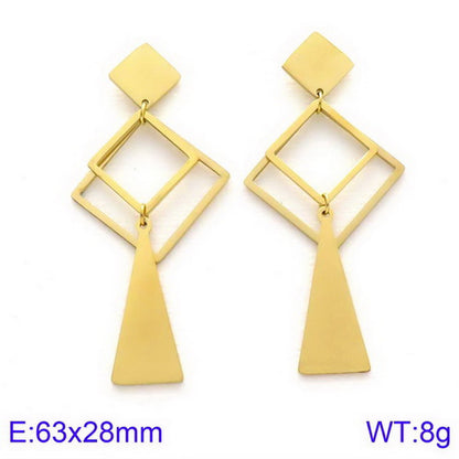 Simple Style Geometric Titanium Steel Tassel Plating Hollow Out Drop Earrings