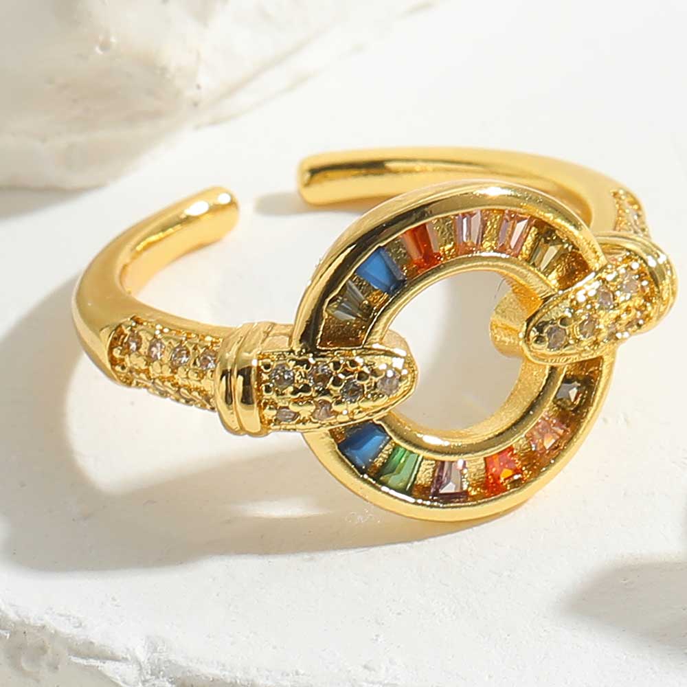 Vintage Style Simple Style Round Copper Plating Inlay Zircon 14k Gold Plated Open Rings