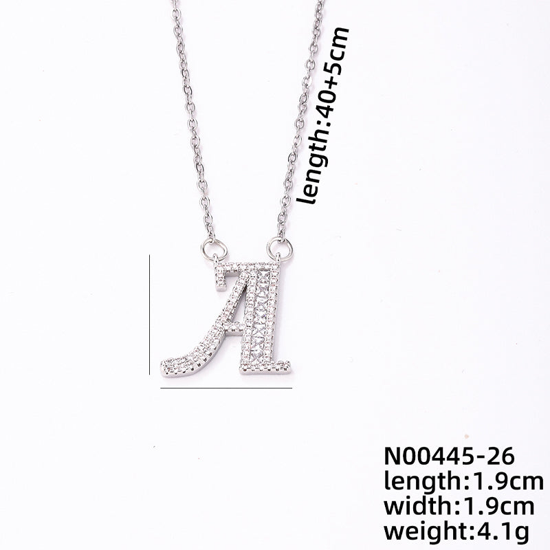 Simple Style Classic Style Letter Stainless Steel Copper Plating Inlay Zircon Silver Plated Pendant Necklace