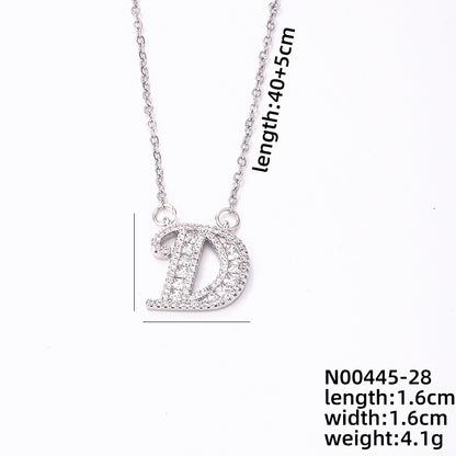 Simple Style Classic Style Letter Stainless Steel Copper Plating Inlay Zircon Silver Plated Pendant Necklace