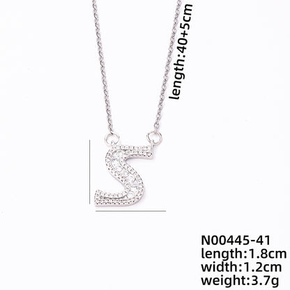 Simple Style Classic Style Letter Stainless Steel Copper Plating Inlay Zircon Silver Plated Pendant Necklace