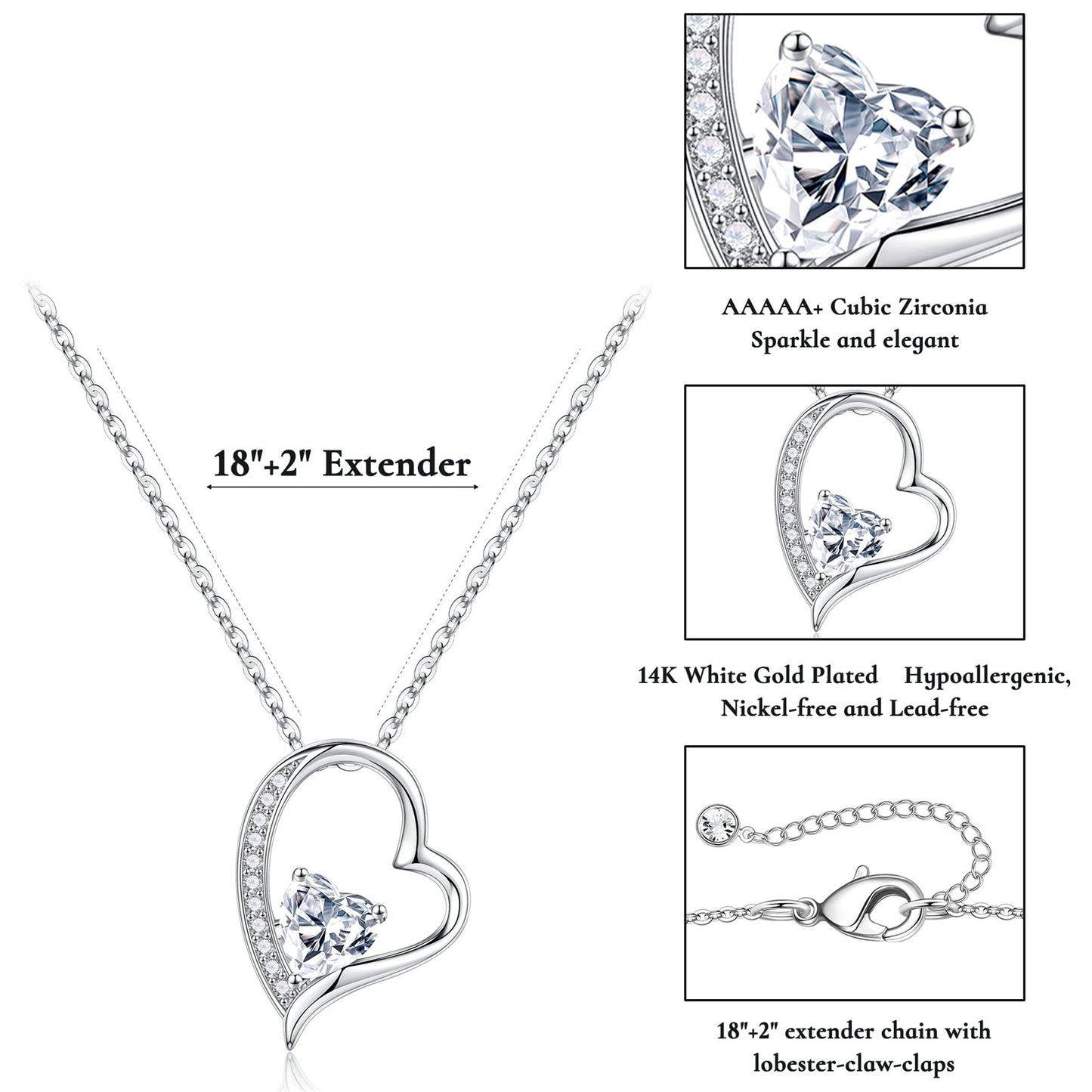 Elegant Lady Heart Shape Copper Plating Inlay Zircon 14k Gold Plated Pendant Necklace