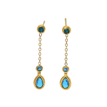 1 Pair Retro Water Droplets Plating Inlay Titanium Steel Zircon 18k Gold Plated Drop Earrings