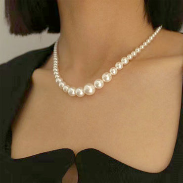 Elegant Retro Handmade Round Imitation Pearl Titanium Steel Beaded Plating Gold Plated Women's Necklace
