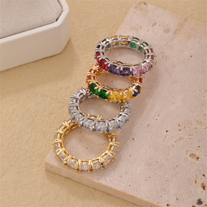 Simple Style Round Copper Plating Inlay Zircon Gold Plated Silver Plated Rings