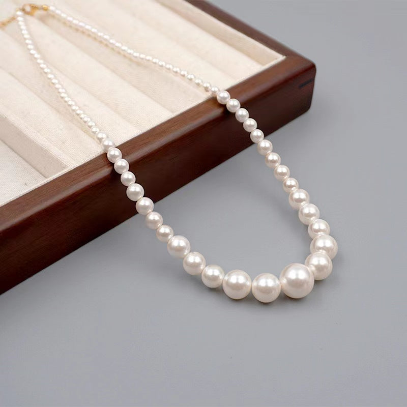 Elegant Retro Handmade Round Imitation Pearl Titanium Steel Beaded Plating Gold Plated Women's Necklace