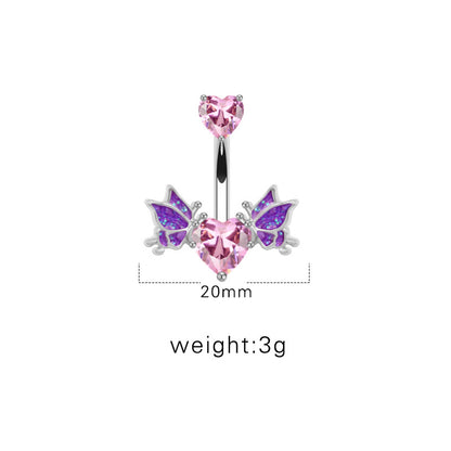 1 Piece Belly Rings Sexy Heart Shape Wings Butterfly Stainless Steel Inlay Rhinestones Belly Ring