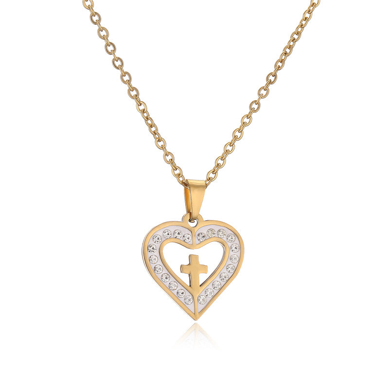 Ig Style Simple Style Love Heart Shape Lock Stainless Steel Plating Inlay Zircon Pendant Necklace