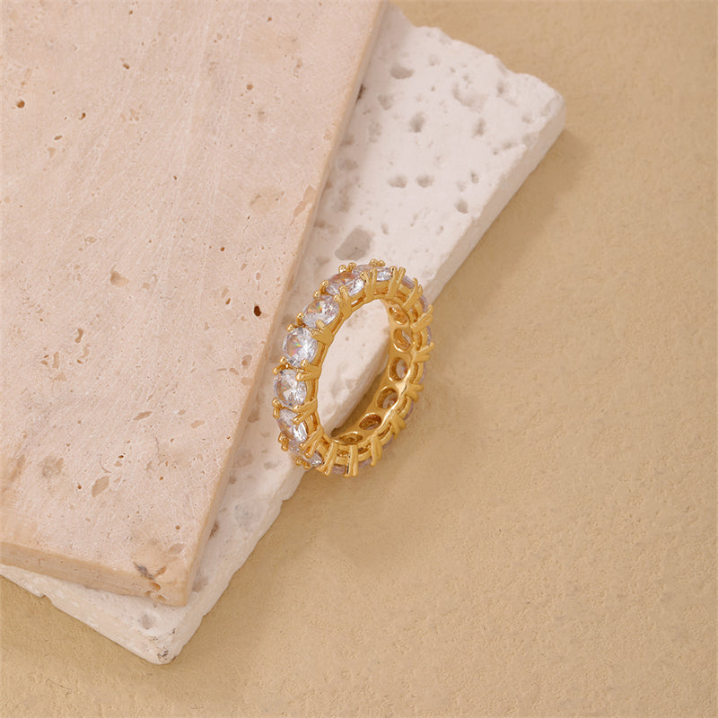 Simple Style Round Copper Plating Inlay Zircon Gold Plated Silver Plated Rings