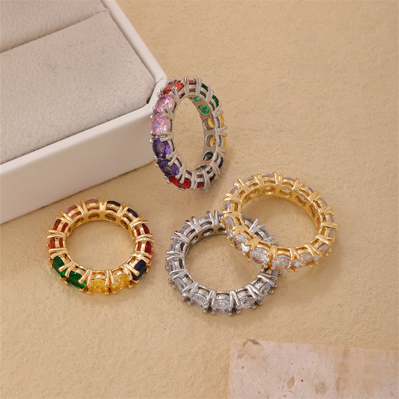 Simple Style Round Copper Plating Inlay Zircon Gold Plated Silver Plated Rings