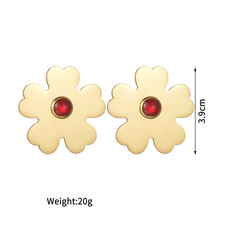 1 Pair Sweet Simple Style Flower Plating Inlay Stainless Steel Artificial Gemstones 18k Gold Plated Ear Studs