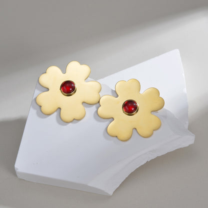 1 Pair Sweet Simple Style Flower Plating Inlay Stainless Steel Artificial Gemstones 18k Gold Plated Ear Studs