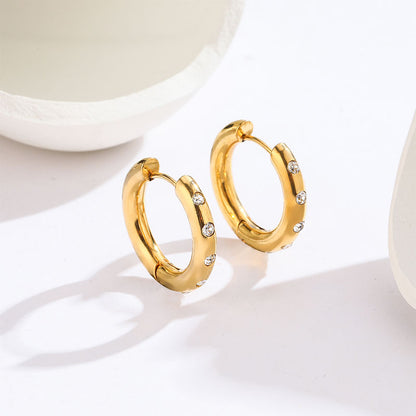 1 Pair Elegant Round Plating Inlay Titanium Steel Diamond 18k Gold Plated Earrings