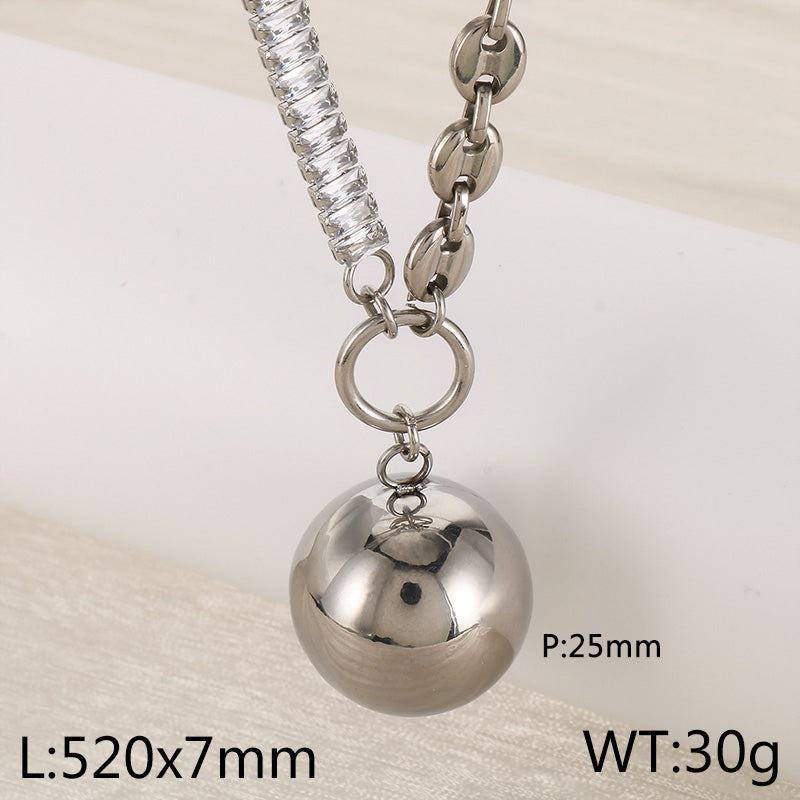 Ig Style Simple Style Round Imitation Pearl Titanium Steel Plating Inlay Zircon Gold Plated Pendant Necklace