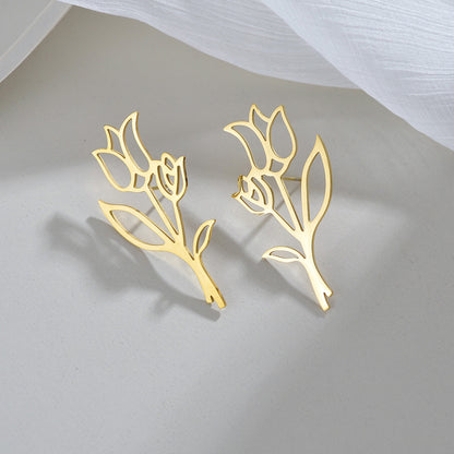 1 Pair Ig Style Simple Style Flower Plating Hollow Out Stainless Steel 18k Gold Plated Ear Studs