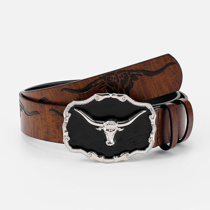 Chinoiserie Basic Retro Cattle Antelope Pu Leather Unisex Leather Belts