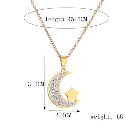 Ig Style Simple Style Star Moon Cat Stainless Steel Plating Inlay Zircon Pendant Necklace