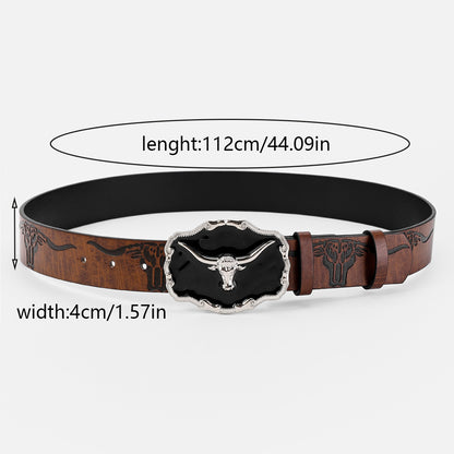 Chinoiserie Basic Retro Cattle Antelope Pu Leather Unisex Leather Belts