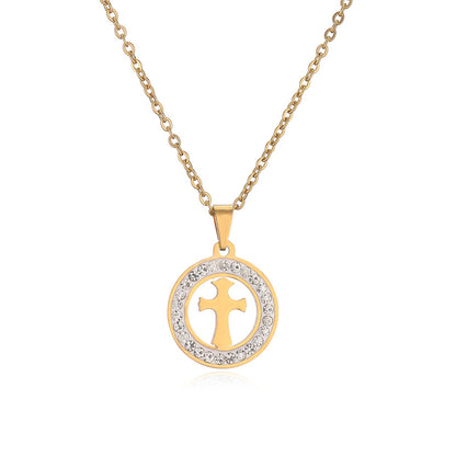 Ig Style Cross Heart Shape Skull Stainless Steel Plating Inlay Shell Zircon Pendant Necklace