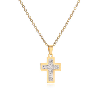 Ig Style Cross Heart Shape Skull Stainless Steel Plating Inlay Shell Zircon Pendant Necklace