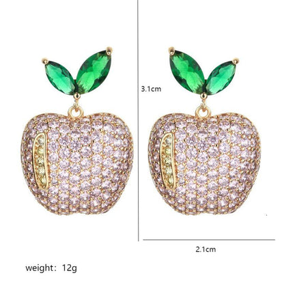 1 Pair Cute Apple Plating Inlay Copper Zircon 18k Gold Plated Ear Studs