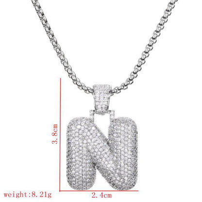 Lady Letter Copper Plating Inlay Zircon White Gold Plated Necklace