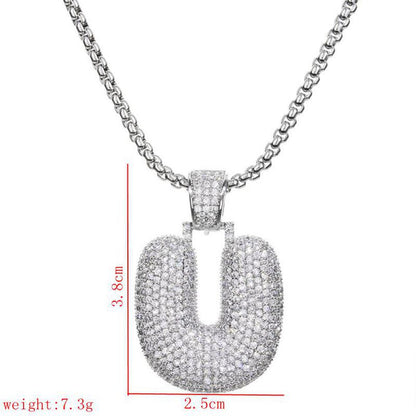 Lady Letter Copper Plating Inlay Zircon White Gold Plated Necklace