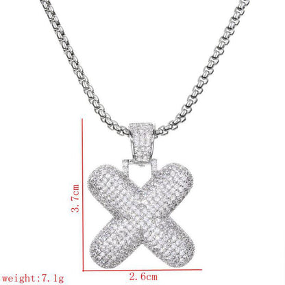 Lady Letter Copper Plating Inlay Zircon White Gold Plated Necklace