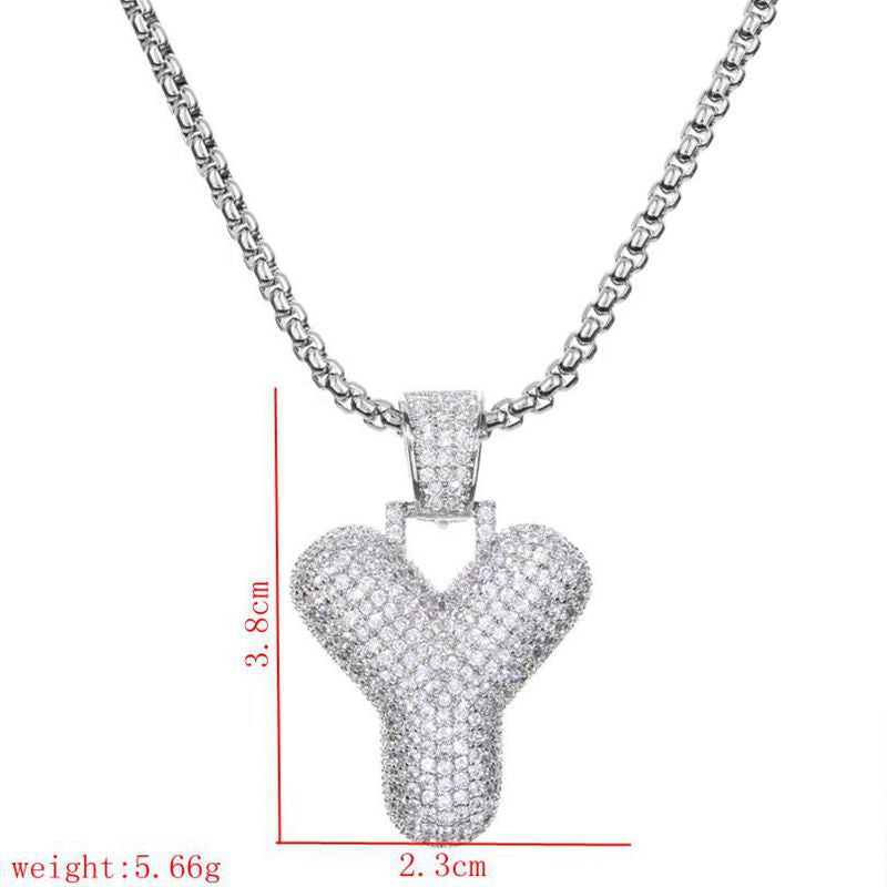 Lady Letter Copper Plating Inlay Zircon White Gold Plated Necklace