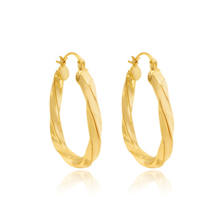 1 Pair Elegant Solid Color Plating Pleated Stainless Steel Gold Plated Earrings