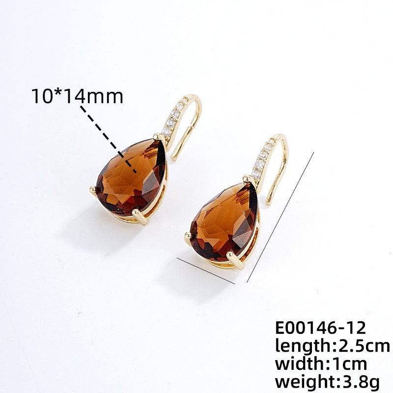 1 Pair Glam Lady Water Droplets Plating Inlay Copper Zircon Gold Plated Drop Earrings