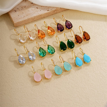 1 Pair Glam Lady Water Droplets Plating Inlay Copper Zircon Gold Plated Drop Earrings