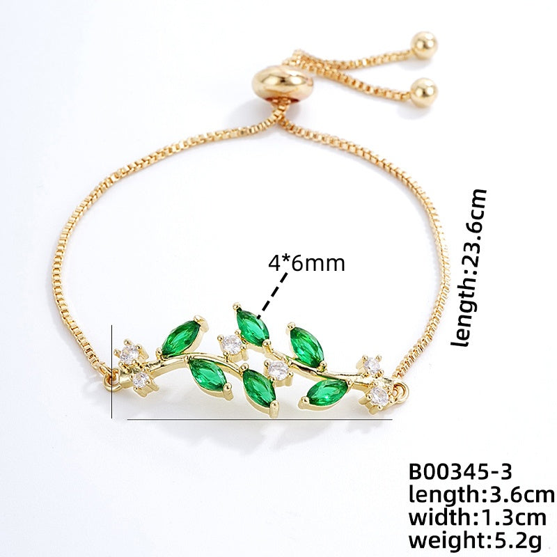 Simple Style Leaves Copper Inlay Zircon Bracelets