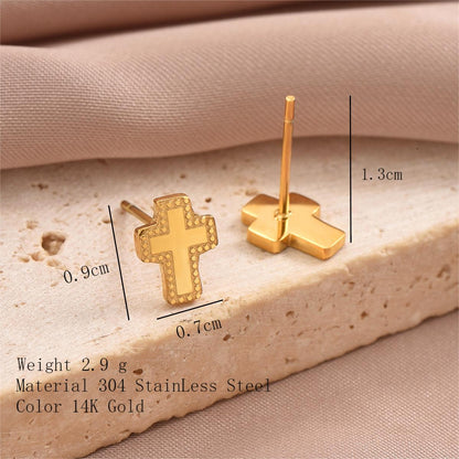 1 Pair Simple Style Hexagon Cross Crown Plating Stainless Steel 14k Gold Plated Ear Studs