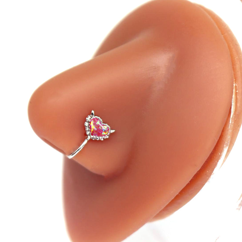 1 Piece Nose Rings & Studs Sexy Sweet Heart Shape Stainless Steel Plating Inlay Opal Nose Ring