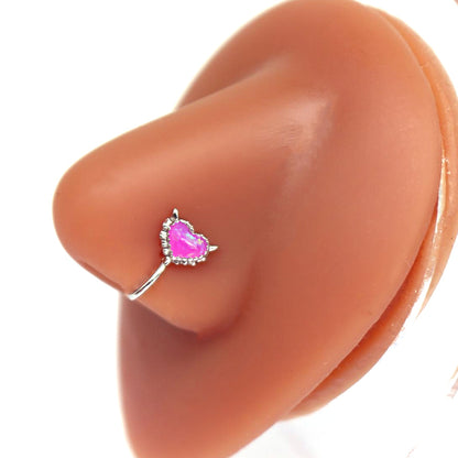 1 Piece Nose Rings & Studs Sexy Sweet Heart Shape Stainless Steel Plating Inlay Opal Nose Ring