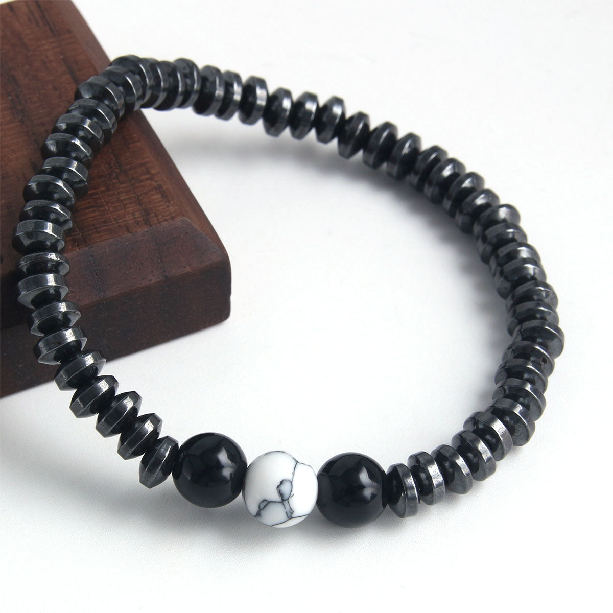 Classic Style Round Stainless Steel Natural Stone Bracelets