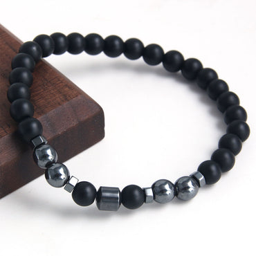 Classic Style Round Stainless Steel Natural Stone Bracelets