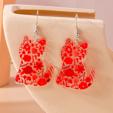 1 Pair Cute Cat Alloy Plastic Drop Earrings