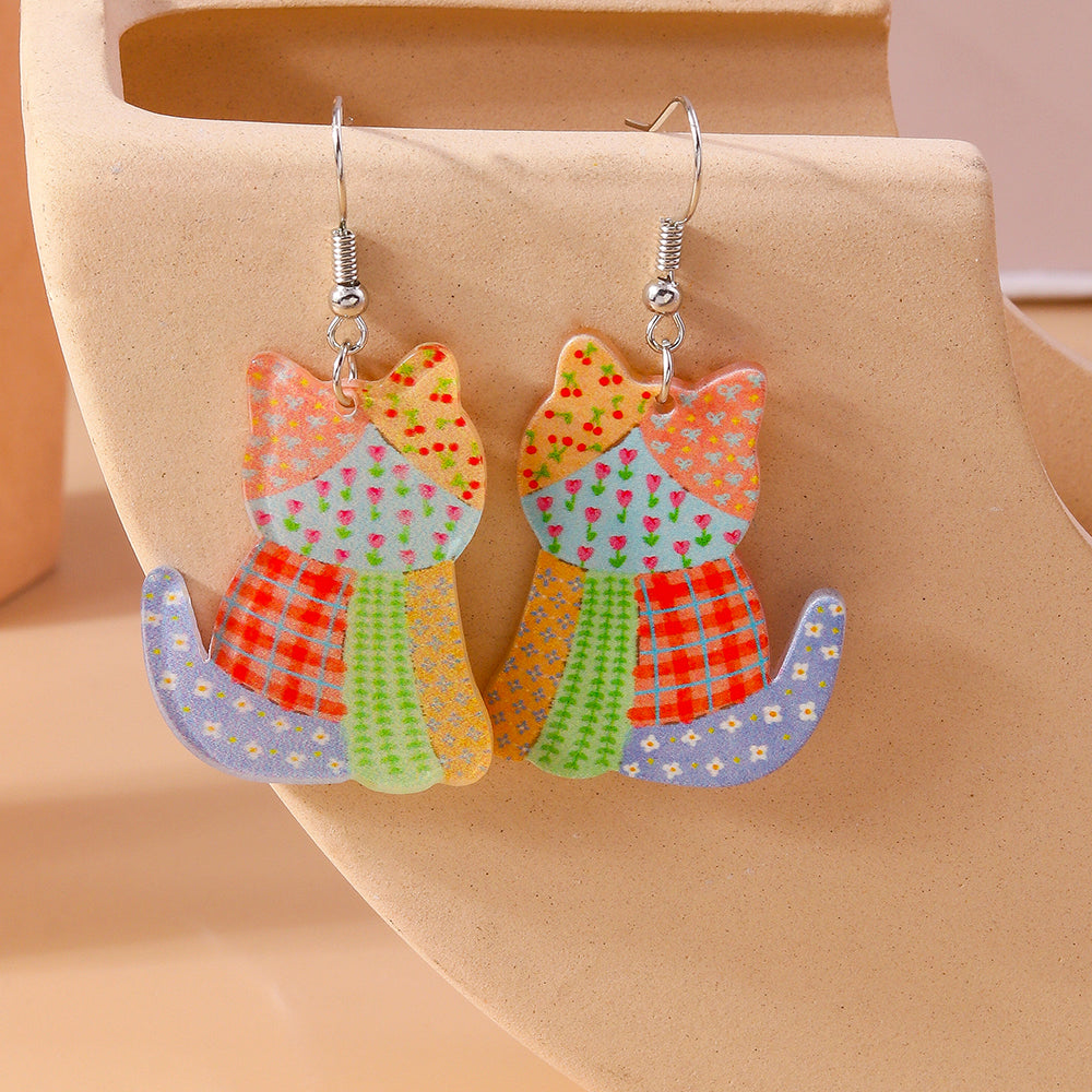 1 Pair Cute Cat Alloy Plastic Drop Earrings