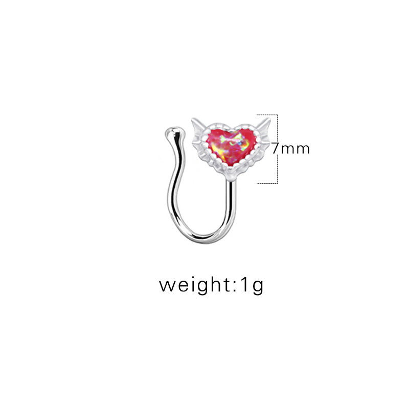 1 Piece Nose Rings & Studs Sexy Sweet Heart Shape Stainless Steel Plating Inlay Opal Nose Ring