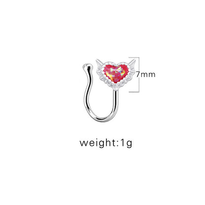 1 Piece Nose Rings & Studs Sexy Sweet Heart Shape Stainless Steel Plating Inlay Opal Nose Ring