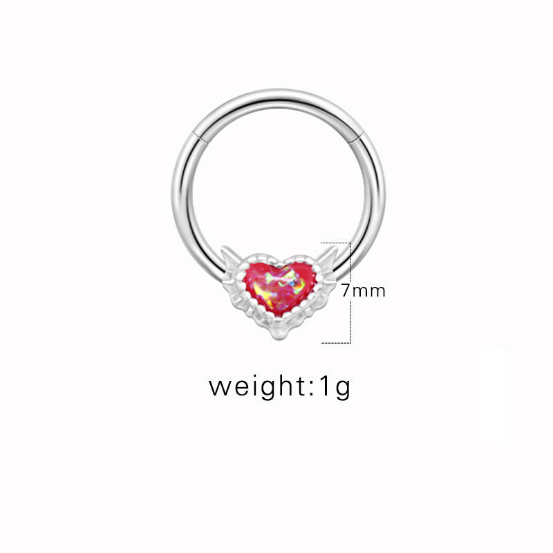 1 Piece Nose Rings & Studs Cute Sweet Heart Shape Stainless Steel Plating Inlay Opal Nose Ring