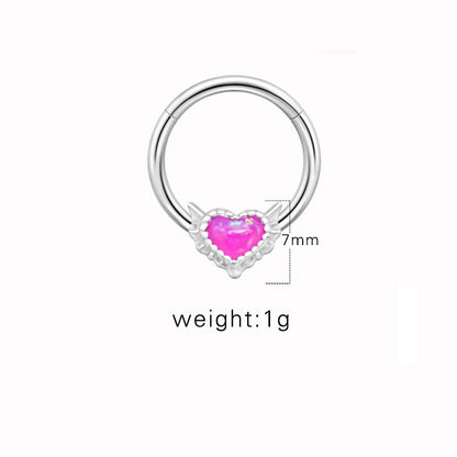 1 Piece Nose Rings & Studs Cute Sweet Heart Shape Stainless Steel Plating Inlay Opal Nose Ring