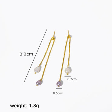 1 Pair Elegant Simple Style Geometric Tassel Freshwater Pearl 18k Gold Plated Drop Earrings