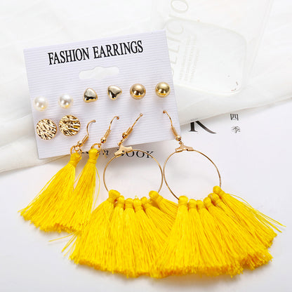 Wholesale Jewelry Simple Style Geometric Alloy Cotton Tassel Drop Earrings Ear Studs