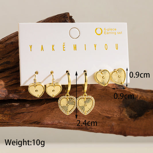 Wholesale Jewelry Ig Style Yakemiyou Sweet Heart Shape Copper Zircon 14k Gold Plated Plating Inlay Earrings Ear Studs
