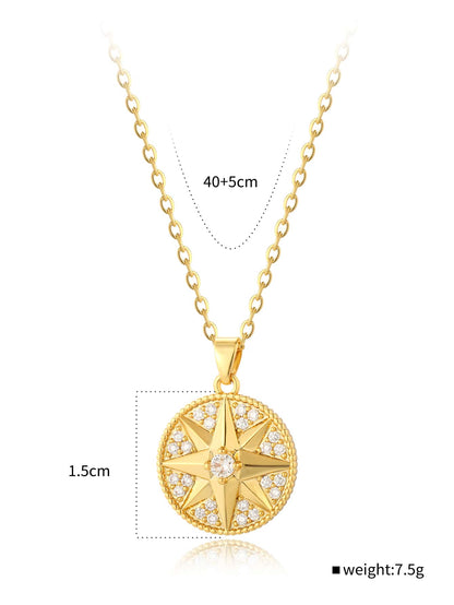 Retro Simple Style Star Copper Toggle Inlay Zircon 18k Gold Plated Pendant Necklace